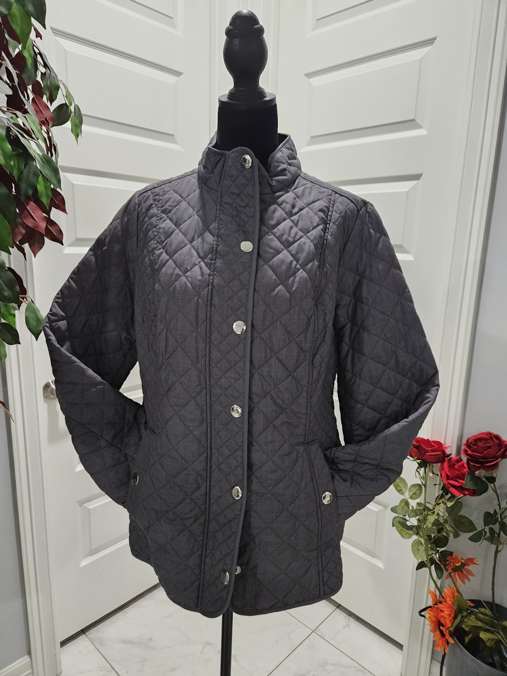 croft & barrow Quilted Snap-Front Jacket in Charcoal Gray